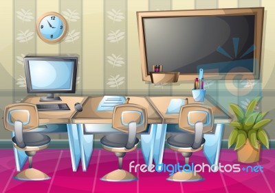 Cartoon  Illustration Interior Office Room With Separated Layers… Stock Image