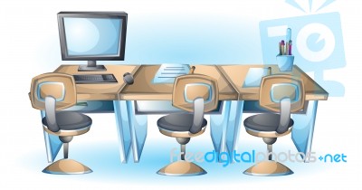 Cartoon  Illustration Interior Office Room With Separated Layers… Stock Image