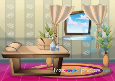 Cartoon  Illustration Interior Spa Room With Separated Layers Stock Image