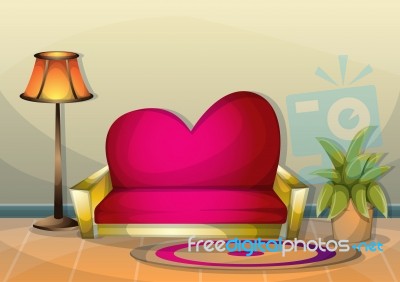 Cartoon  Illustration Interior Valentine Room With Separated Layers Stock Image