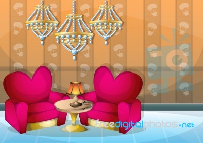 Cartoon  Illustration Interior Valentine Room With Separated Layers Stock Image