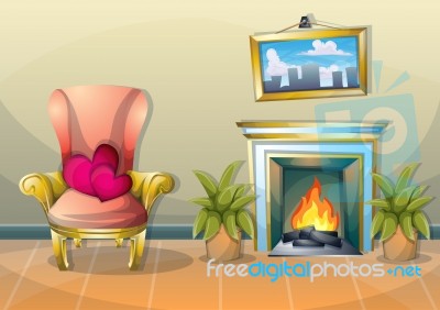 Cartoon  Illustration Interior Valentine Room With Separated Layers Stock Image