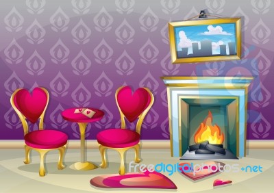 Cartoon  Illustration Interior Valentine Room With Separated Layers Stock Image