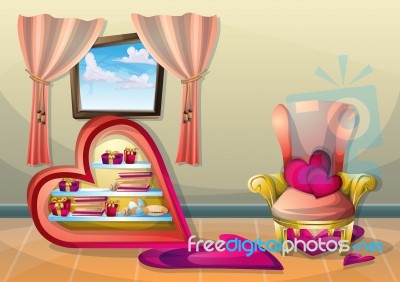 Cartoon  Illustration Interior Valentine Room With Separated Layers Stock Image