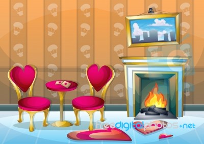 Cartoon  Illustration Interior Valentine Room With Separated Layers Stock Image