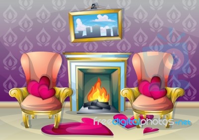 Cartoon  Illustration Interior Valentine Room With Separated Layers Stock Image