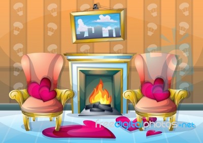 Cartoon  Illustration Interior Valentine Room With Separated Layers Stock Image