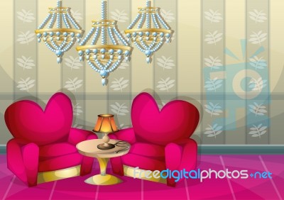 Cartoon  Illustration Interior Valentine Room With Separated Layers Stock Image