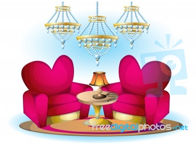 Cartoon  Illustration Interior Valentine Room With Separated Layers Stock Image