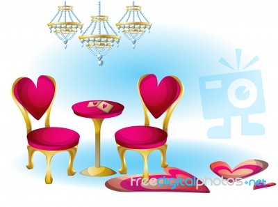 Cartoon  Illustration Interior Valentine Room With Separated Layers Stock Image