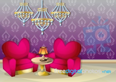 Cartoon  Illustration Interior Valentine Room With Separated Layers Stock Image