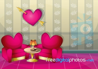 Cartoon  Illustration Interior Valentine Room With Separated Layers Stock Image