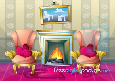 Cartoon  Illustration Interior Valentine Room With Separated Layers Stock Image