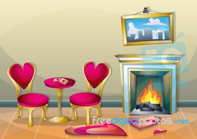 Cartoon  Illustration Interior Valentine Room With Separated Layers Stock Image