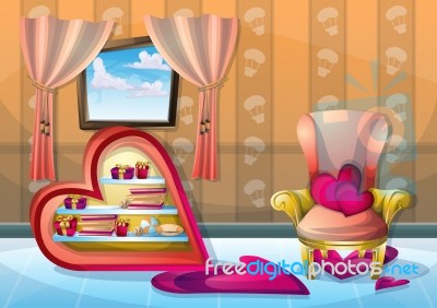 Cartoon  Illustration Interior Valentine Room With Separated Layers Stock Image