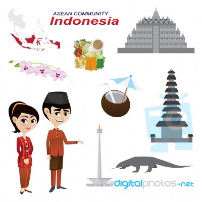 Cartoon Infographic Of Indonesia Asean Community Stock Image