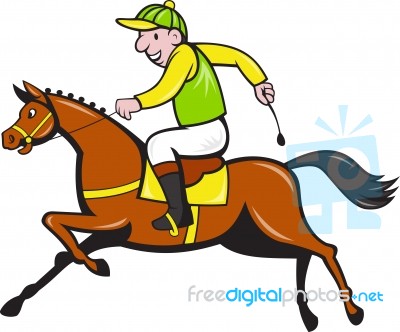 Cartoon Jockey And Horse Racing Side Stock Image