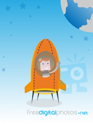 Cartoon Man In Rocket Stock Image