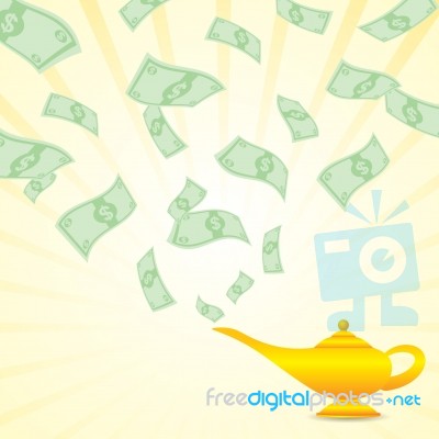 Cartoon Money Come From Magic Lamp Stock Image