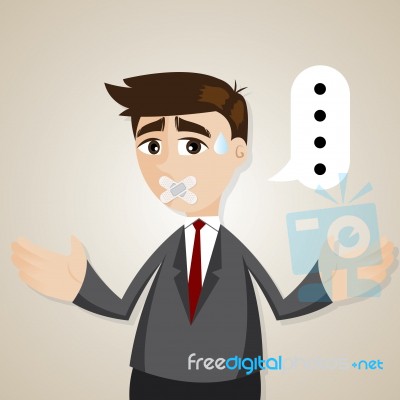 Cartoon Mute Businessman With Plaster Stock Image