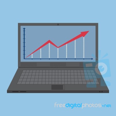 Cartoon Notebook Laptop With Finance Graph Stock Image