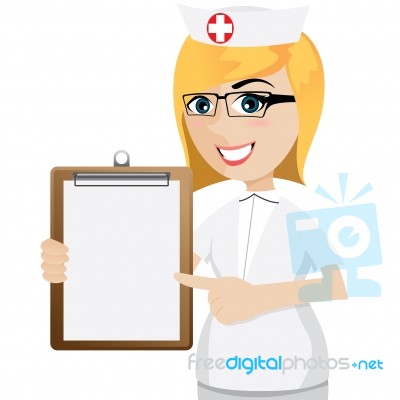 Cartoon Nurse With Blank Document Stock Image