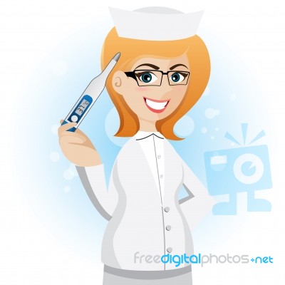 Cartoon Nurse With Thermometer Stock Image