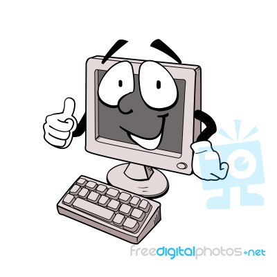 Cartoon Of Computer Smile And Showing Thumbs Up Gesture Stock Image