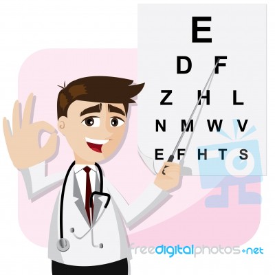 Cartoon Ophthalmologist With Chart Testing Eyesight Stock Image