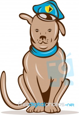 Cartoon Police Dog With Cap Sitting Stock Image