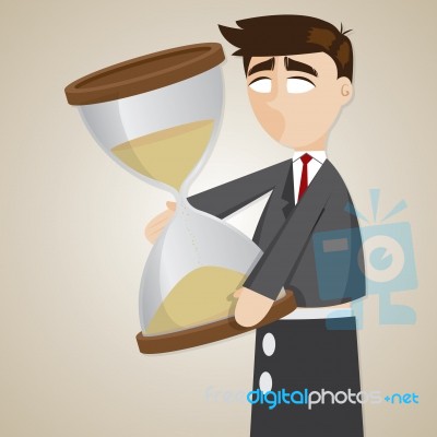 Cartoon Puppet Businessman Holding Sandglass Stock Image