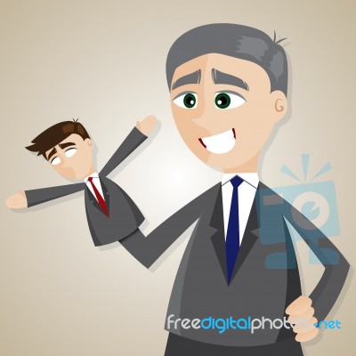 Cartoon Puppet Businessman Manipulated By Older Boss Stock Image