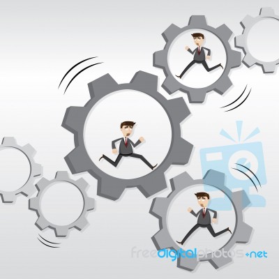 Cartoon Robotic Businessman Running On Mechanical Gear Stock Image