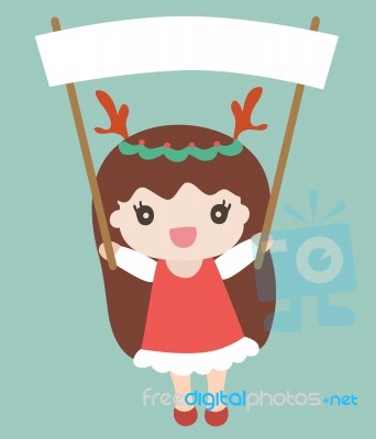 Cartoon Santa Girl With Blank Space For Your Text Stock Image