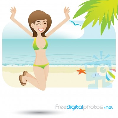 Cartoon Sexy Girl On The Beach Stock Image