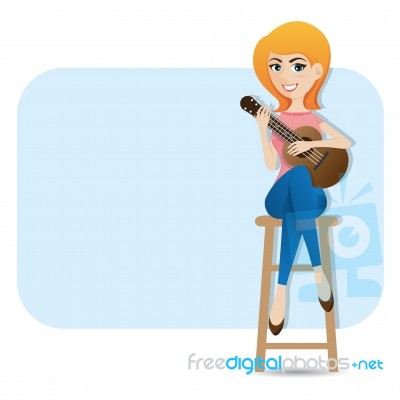 Cartoon Smart Girl Playing Ukulele Stock Image