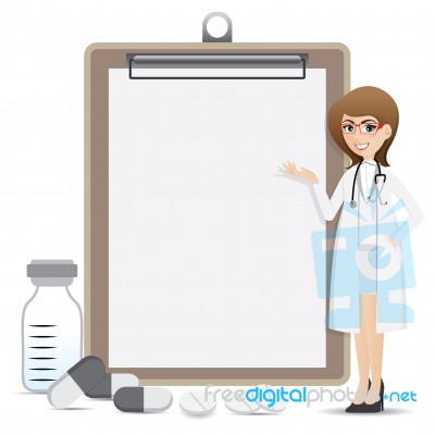 Cartoon Smart Pharmacist Presentation With Blank Clip Board Stock Image