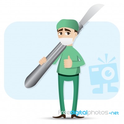 Cartoon Surgeon Carrying Scalpel Stock Image