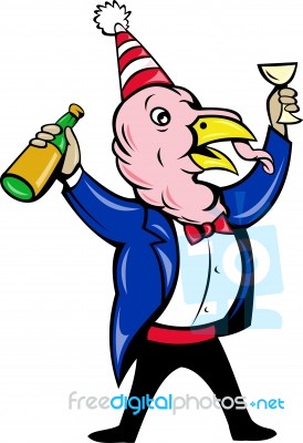 Cartoon Turkey Suit Tie Bottle Glass Wine Toast Stock Image