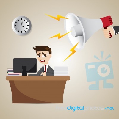 Cartoon Working Businessman With Noisy Megaphone Stock Image