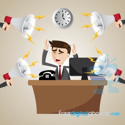 Cartoon Working Businessman With Noisy Megaphone Stock Image