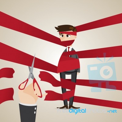 Cartoon Wrapping Businessman Get Help Stock Image