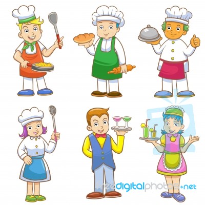 Cartoons Of Kids Chefs And Set Of Cooking Stock Image