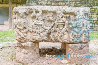 Carved Stones At The  Mayan Ruins In Copan Ruinas, Honduras Stock Photo