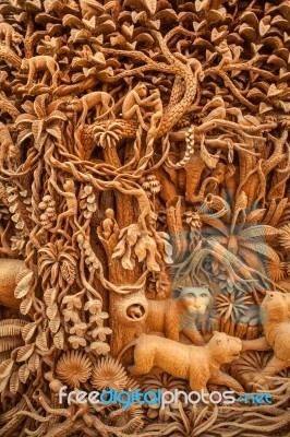 Carved Thai Tiger Stock Photo