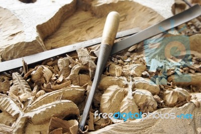 Carving Wood Tools Stock Photo