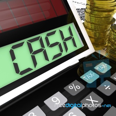 Cash Calculator Shows Money Earning And Spending Stock Image