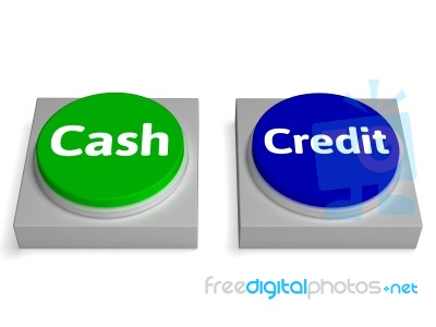 Cash Credit Buttons Shows Currency Or Loan Stock Image