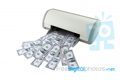 Cash From Printer On White Background Stock Photo