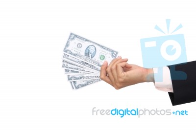 Cash In Business Man Hand On White Background Stock Photo